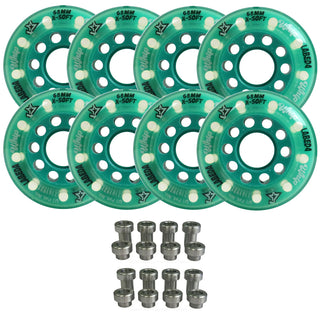 Labeda Whips Roller Hockey Wheels - Teal X-Soft 68mm - 8-Pack with Evo Spacers