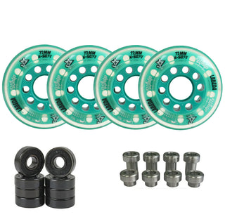 Labeda Whips Roller Hockey Wheels - Teal X-Soft 72mm - 4-Pack with Evo Spacers and Hybrid Ceramic Bearings