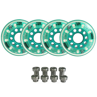 Labeda Whips Roller Hockey Wheels - Teal X-Soft 72mm - 4-Pack with Evo Spacers