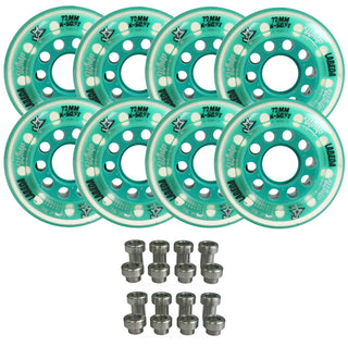 Labeda Whips Roller Hockey Wheels - Teal X-Soft 72mm - 8-Pack with Evo Spacers