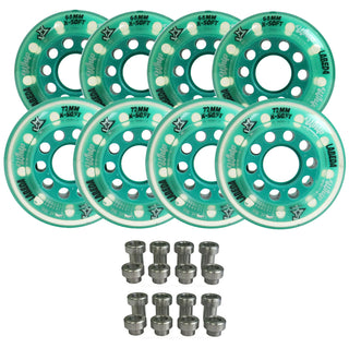 Labeda Whips Roller Hockey Wheels - Teal X-Soft Youth HiLo Set 68mm/72mm - 8-Pack with Evo Spacers