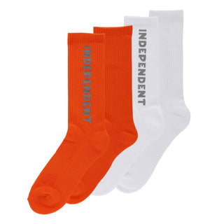 Independent Trucks Socks Baseline 2-Pack Crew White/Orange Reflective