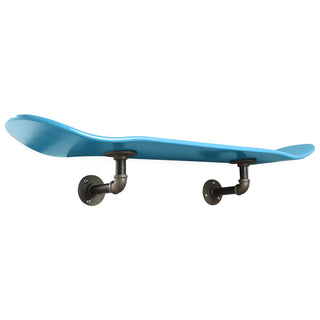 Floating Industrial Style Maple Skateboard Deck Shelf with Pipe Mounting System 7.75" Neon Blue