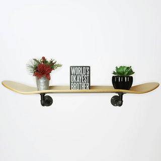 Floating Industrial Style Maple Skateboard Deck Shelf with Pipe Mounting System 7.75" Dipped Black