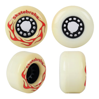 Longboard Wheels 76mm 82A White Rearset with Plastic Core "Skatebrake" Graphic