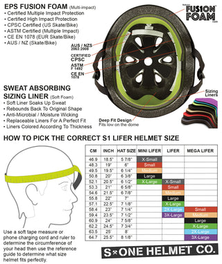 S-One Skateboard Helmet Mini Lifer + 2 Sizing Liners - Choose Size/Color